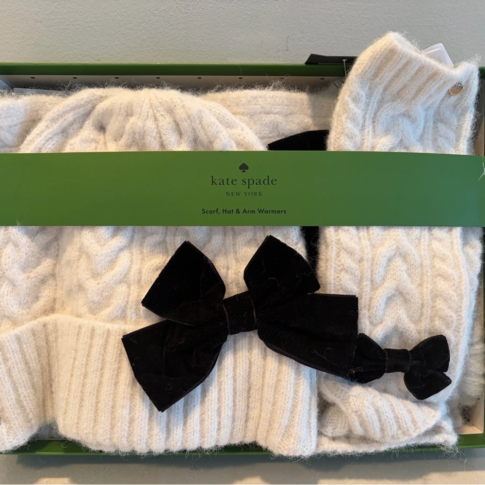 Kate Spade White and Black 3 piece Hat Set- New In Box!